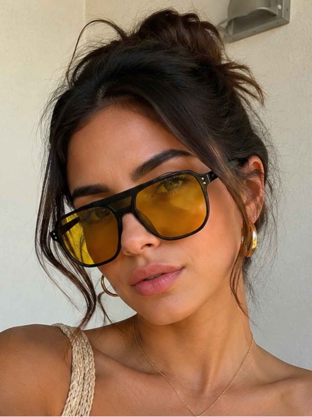 Oversized Black Yellow Lens Aviator Sunglasses